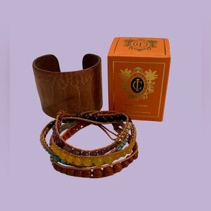 South African Gift Trio - Ostrich Bracelet, Beaded Wrap-Around Bracelet & Candle